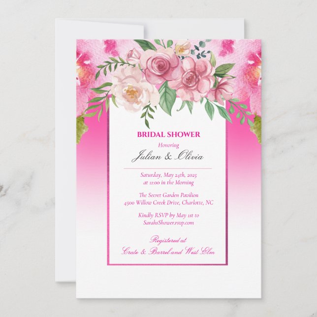 Invitación Chic de Rosa Rosa para Despedida de Sol (Anverso)