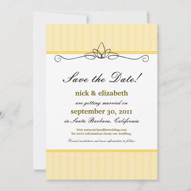 Invitación Chic Deco Salva la Fecha (amarillo limón) (Anverso)
