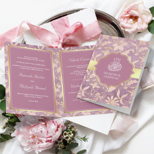 Invitación Chic Deslucido Lila Dorado Floral Boda Musulmana