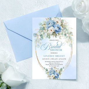 Invitación Chic Despedida de Soltera Azul Pastel Peonía Verde