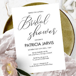 Invitación Chic Despedida de Soltera con Letra Script en Blan