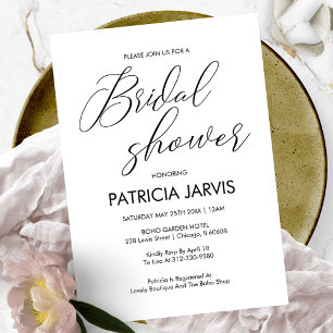 Invitación Chic Despedida de Soltera con Letra Script en Blan