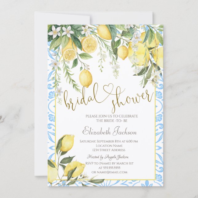 Invitación Chic Despedida de Soltera de Limones en Flor (Anverso)