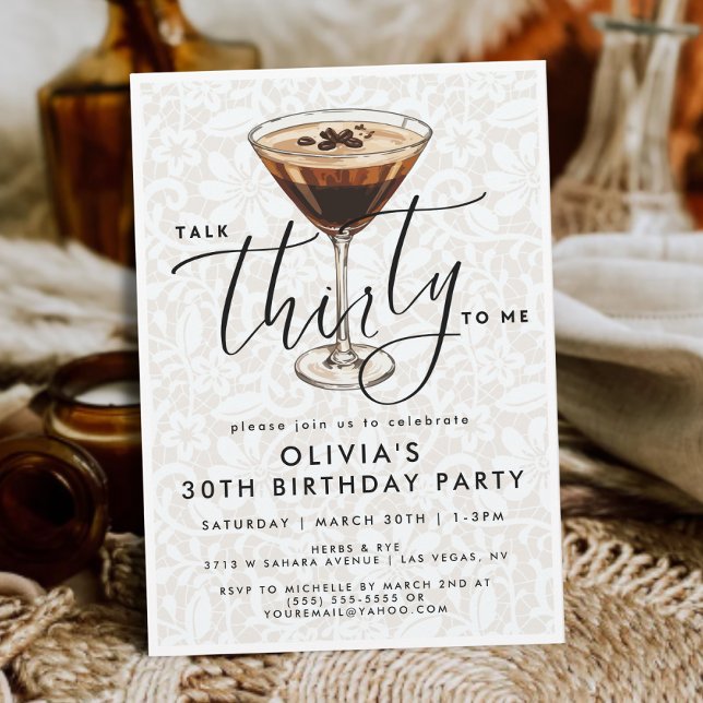 Invitación Chic Dirty Espresso Martini “Talk Thirty to Me” (Subido por el creador)