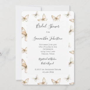 Invitación Chic Dorado Crema Blanco Mariposas Despedida de So