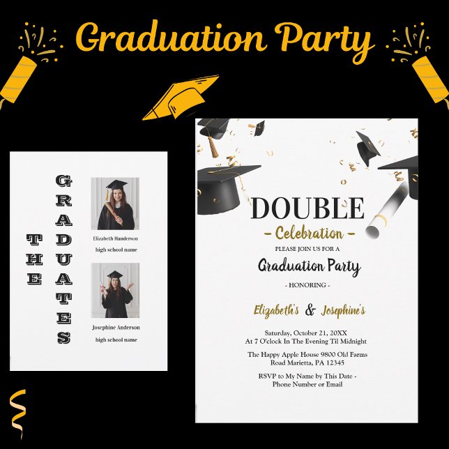 Invitación Chic Double Graduation Two Photo Graduates (Subido por el creador)