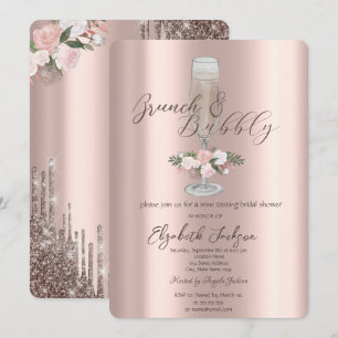 Invitación Chic Drips, Vidrio, Rosas Brunch y Burbujas