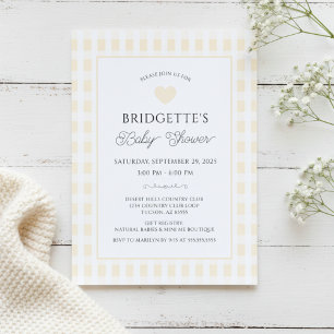 Invitación Chic Ducha de Bebé a Cuadros Amarillo Mantequilla