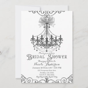 Invitación Chic Ducha de Novia Blanco y Plateado
