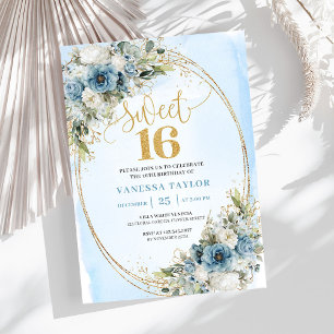 Invitación Chic Dusty Blue Floral Eucalyptus Sweet