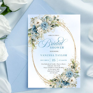 Invitación Chic Dusty Blue Flores Eucalipto Despedida de Solt