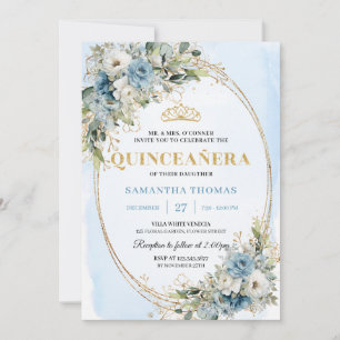 Invitación Chic Dusty Blue Gold Verdor Quince 15