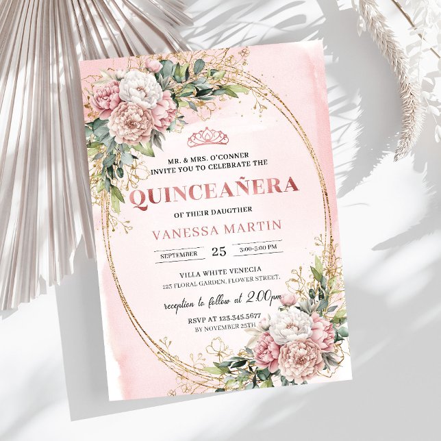 Invitación Chic Dusty Flores Rosadas Eucalipto 15 Cumpleaños  (Chic Dusty Pink Flowers Eucalyptus 15th Birthday Invitation

)