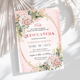 Invitación Chic Dusty Pink Floral Eucalyptus Quince Invites