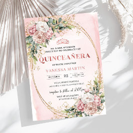 Invitación Chic Dusty Pink Flowers Eucalyptus 15th Birthday