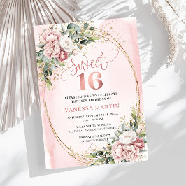 Invitación Chic Dusty Pink Flowers Eucalyptus 16th Birthday
