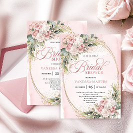 Invitación Chic Dusty Pink Greenery Bridal Shower Invitation
