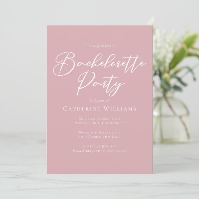 Invitación Chic Dusty Rose Pink Bachelorette Party (Anverso de pie)