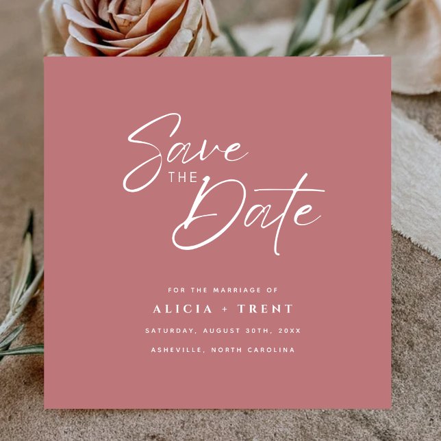 Invitación Chic Dusty Rose & White Calligraphy Save the Date (Subido por el creador)