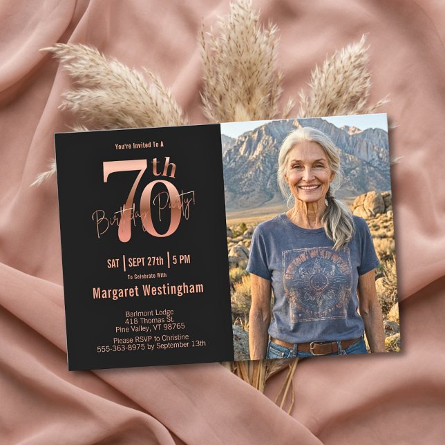 Invitación Chic Elegance Rose Gold Photo 70th Birthday (Subido por el creador)