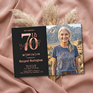 Invitación Chic Elegancia Rosa Dorado Foto 70 Cumpleaños