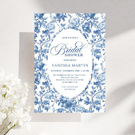 Invitación Chic Elegant Navy Toile de Jouy Rose Bridal Shower