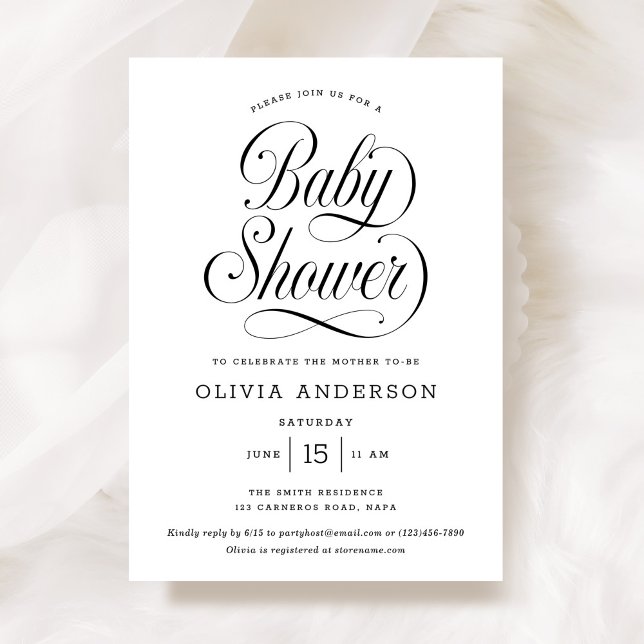 Invitación Chic Elegant Script Black & White Baby Shower (Subido por el creador)