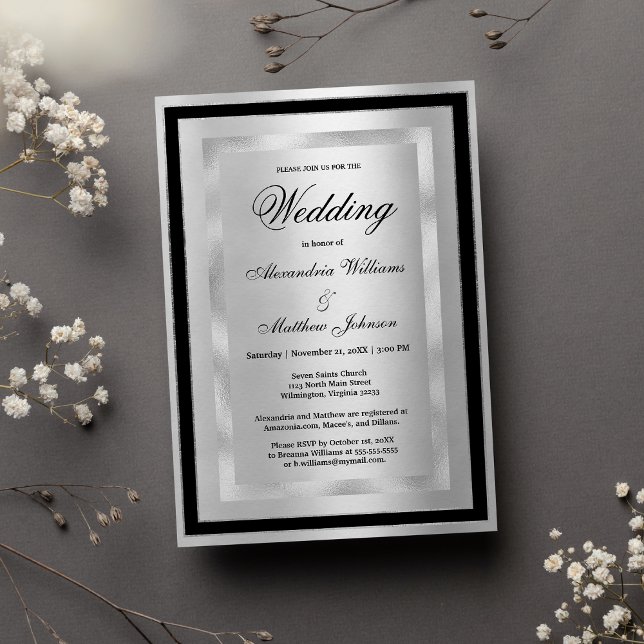 Invitación Chic Elegant Silver Black Glamour Luxury Wedding  (Chic Elegant Silver Black Glamour Luxury Wedding)