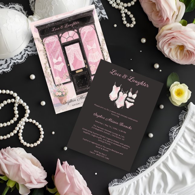 Invitación Chic Elegant Vintage Lingerie Bridal Shower (Elegant Vintage Lingerie Shop Bridal Shower Cards in Pastel Pink and Black Invitation Cards. )