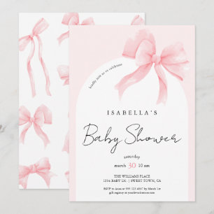 Invitación Chic Elegante Baby Shower de lazo rosa