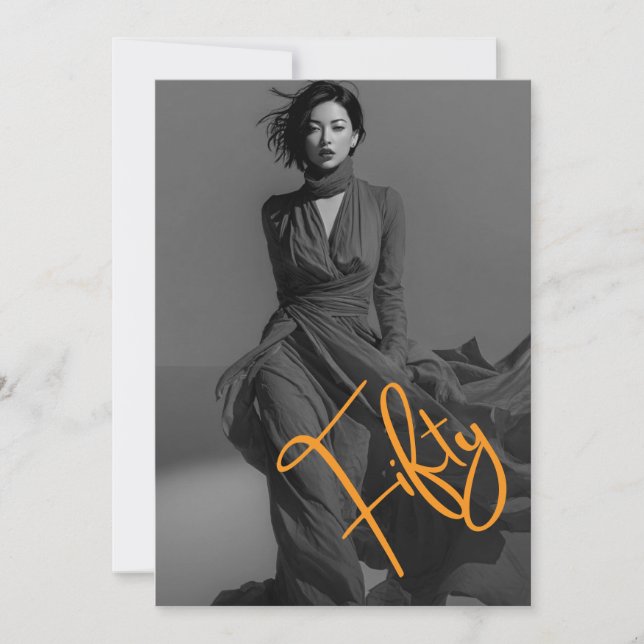 Invitación Chic Elegante Cumpleaños 50 Negro y Rosa Foto (Anverso)