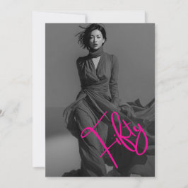 Invitación Chic Elegante Cumpleaños 50 Negro y Rosa Foto