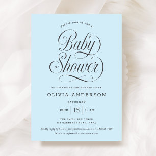 Invitación Chic Elegante Escritura Azul Claro Niño Baby Showe