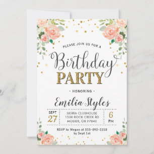 Invitación Chic Elegante Floral Peonía Cumpleaños Damas Mujer
