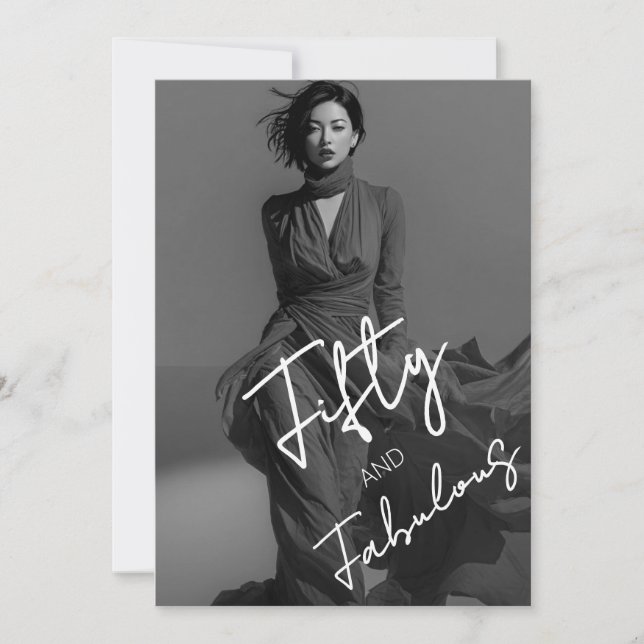 Invitación Chic Elegante Foto en Blanco y Negro Cincuenta y F (Anverso)