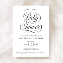 Chic Elegante Guión Negro y Blanco Baby Shower