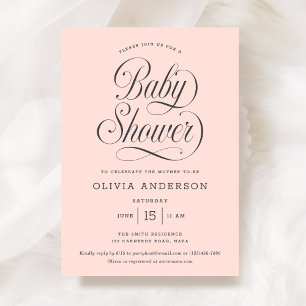 Invitación Chic Elegante Script Rosa Claro Chica Baby Shower
