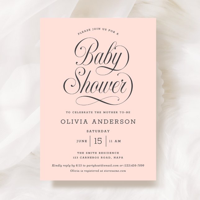Invitación Chic Elegante Script Rosa Claro Chica Baby Shower (Subido por el creador)