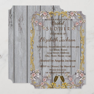Invitación Chic Elegante Textura de Madera  Bridal Shower