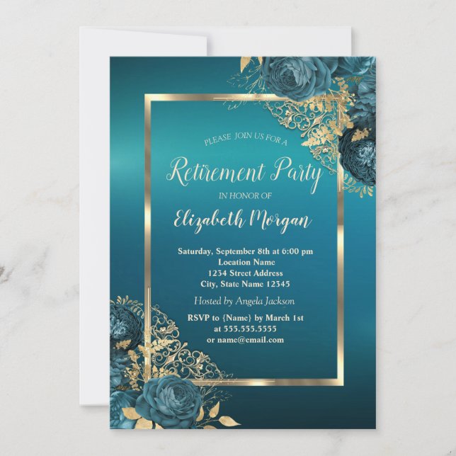 Invitación Chic Emerald Green Roses Frame Retirement Party (Anverso)