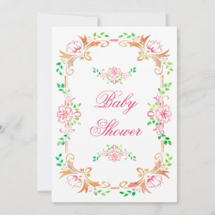 Invitación Chic Fiesta de Bebé con Acuarela Floral Doble Cara