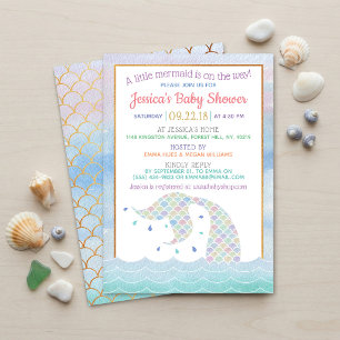 Invitación Chic Fiesta de Bebé Sirena Acuarela Arcoíris
