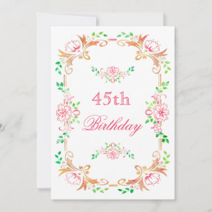 Invitación Chic Floral Acuarela Cumpleaños 45 Doble Cara
