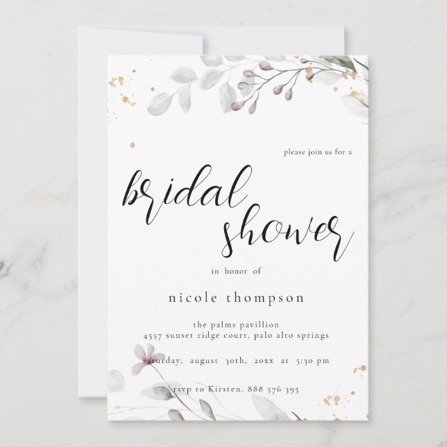 Invitación Chic Floral Bridal Shower Invitation Minimal (Anverso)