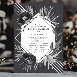 Invitación Chic Floral Geométrico Monocromo Elegante Boda