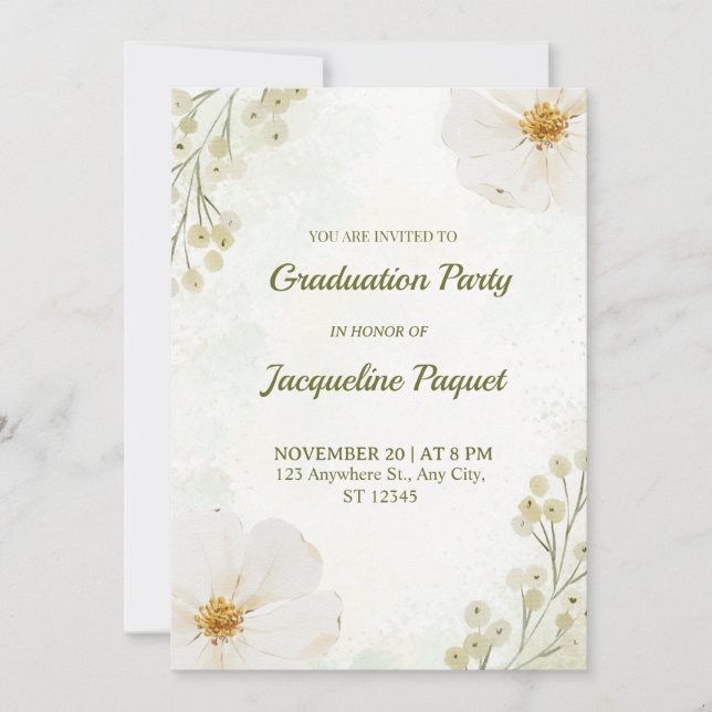 Invitación Chic Floral Graduation Party Invitation Card (Anverso)