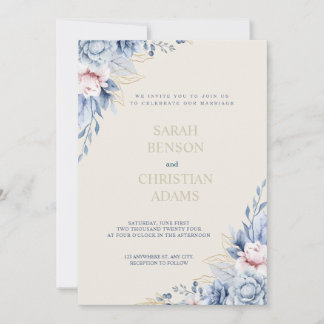 Invitación Chic Floral Invitation with Soft Blue, Pink & Nude