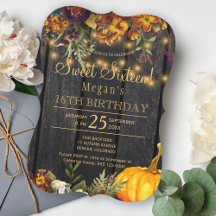Chic floral otoñal oxidado cumpleaños dulces dieci