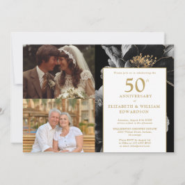Invitación Chic Floral Then And Now 50 Aniversario 2 Foto