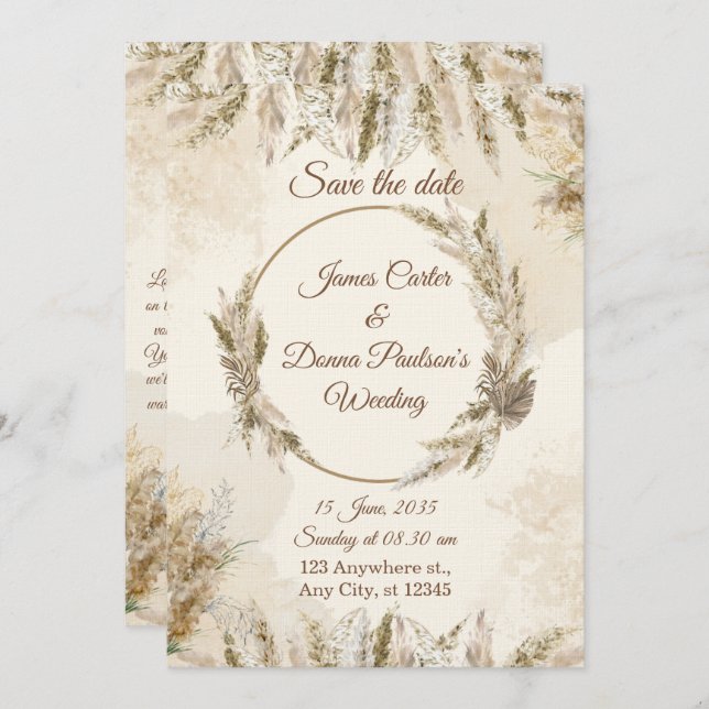 Invitación Chic Floral Wedding Invitation – Modern card (Anverso / Reverso)